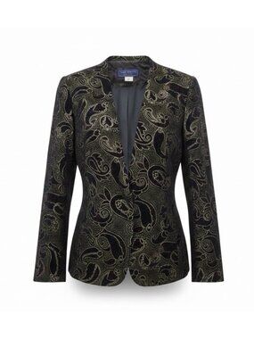 Norton McNaughton Petites Black & Gold Velvet Paisley Blazer Jacket Sz 6